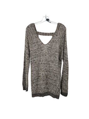 SUSINA Womens Open Knit Sweater Keyhole Back Gray/Brown Size Medium